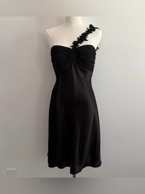 Vintage Y2K 90s Dress One-Shoulder Beaded Sequin Whimsigoth Prom Formal Romantic